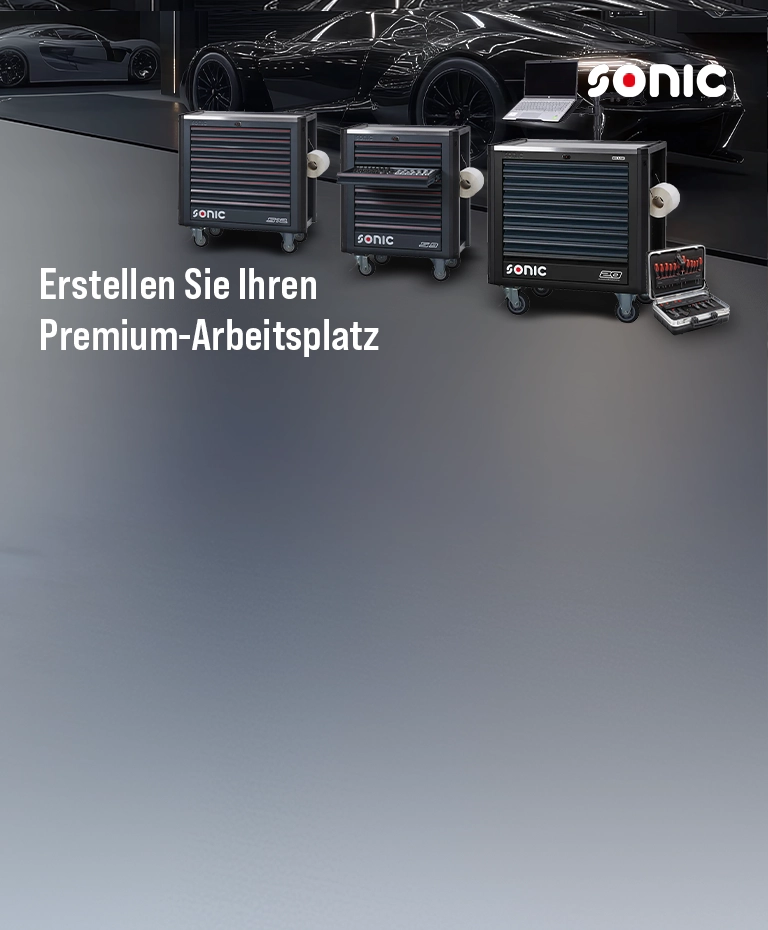 Sonic Werkstatteinrichtung Drei Sonic Werkstattwagen und ein Werkzeugkoffer