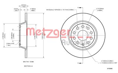 METZGER Bremsscheibe (6110046) 4250032638436 6110046