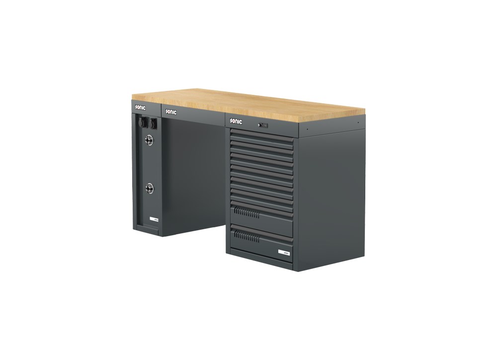 MSS+ Schrankwand halb hoch, Holz-Arbeitsplatte