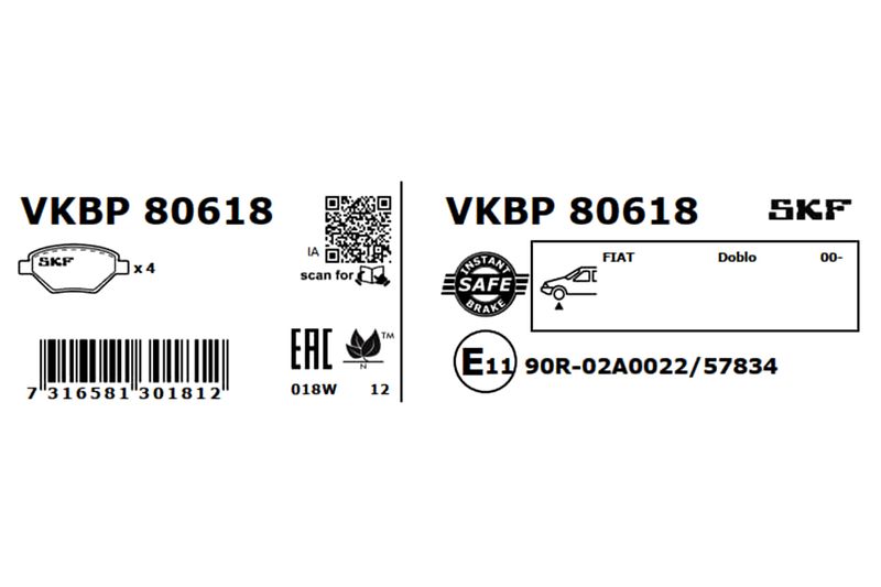 SKF Bremsbelagsatz, Scheibenbremse (VKBP 80618)