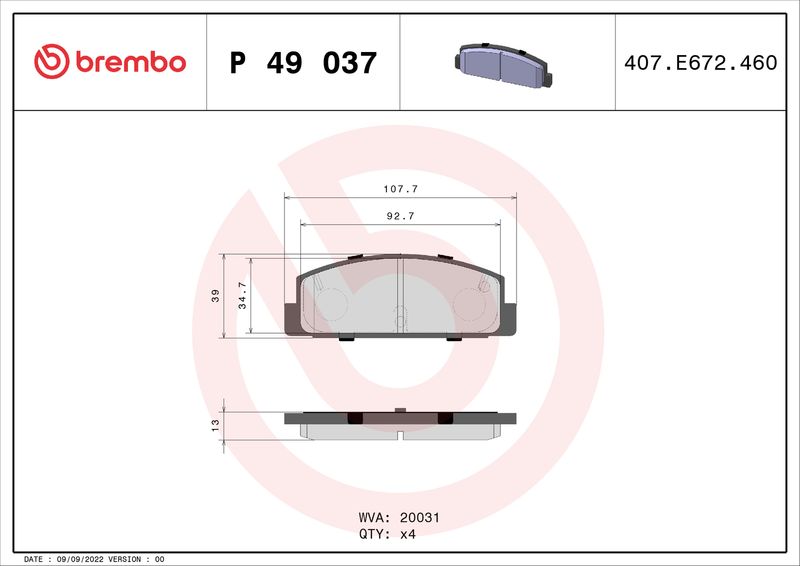 BREMBO Bremsbelagsatz, Scheibenbremse (P 49 037)