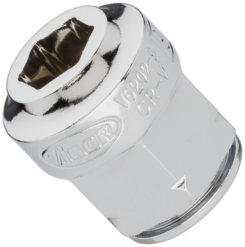 VIGOR Steckschlüssel-Einsatz ∙ superflach ∙ V6202-9 ∙ Vierkant10 mm (3/8 Zoll) ∙ Außen-Sechskant Profil ∙ 9 mm