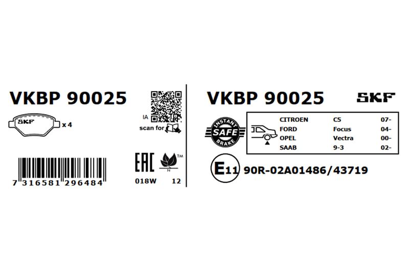 SKF Bremsbelagsatz, Scheibenbremse (VKBP 90025)