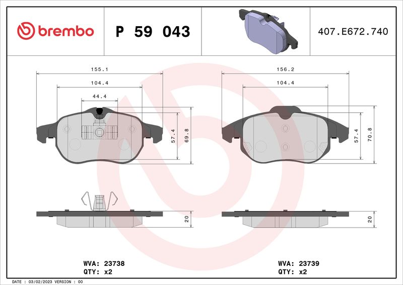 BREMBO Bremsbelagsatz, Scheibenbremse (P 59 043)