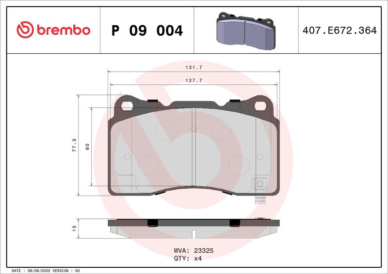 BREMBO Bremsbelagsatz, Scheibenbremse (P 09 004)