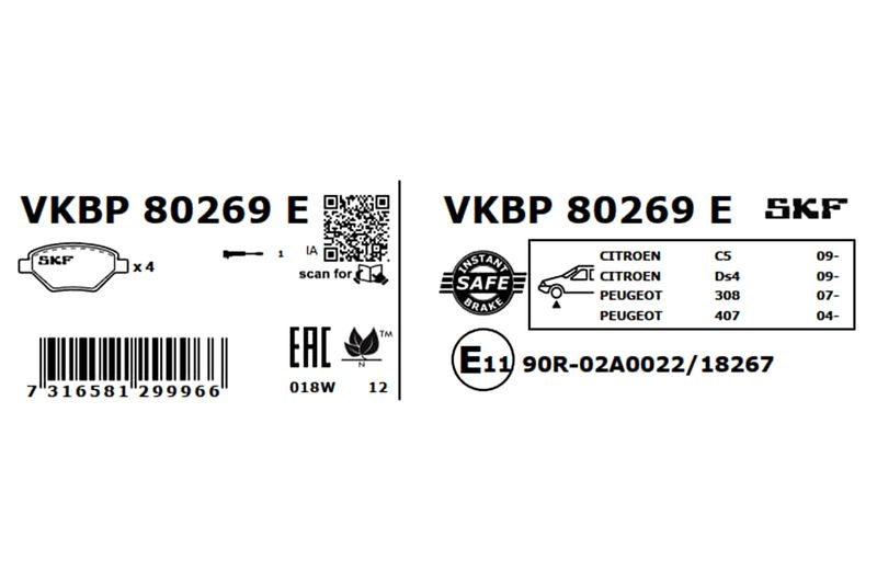 SKF Bremsbelagsatz, Scheibenbremse (VKBP 80269 E)