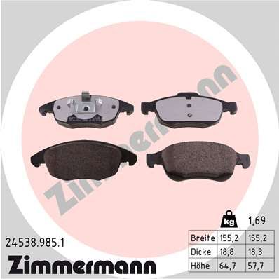ZIMMERMANN Bremsbelagsatz, Scheibenbremse (24538.985.1)